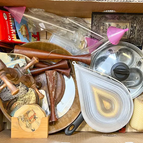 Box Quantity of Assorted Incl. Woodware and Decorative Stones Etc