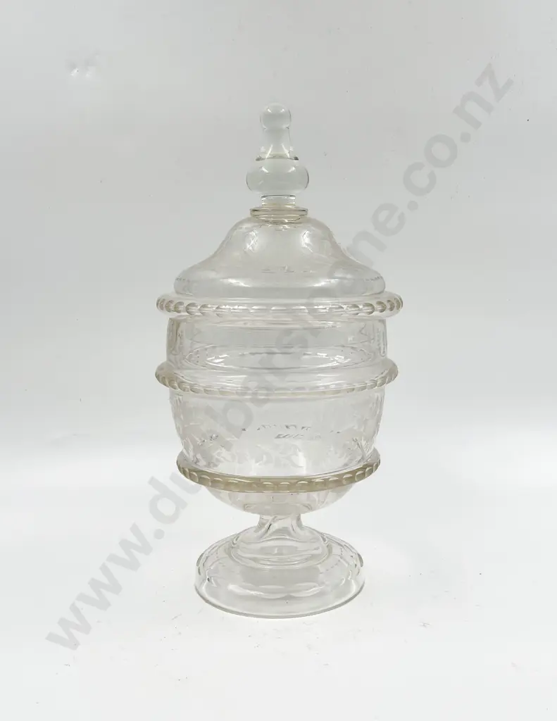 C19th Engraved Glass Urn & Cover Image 1++