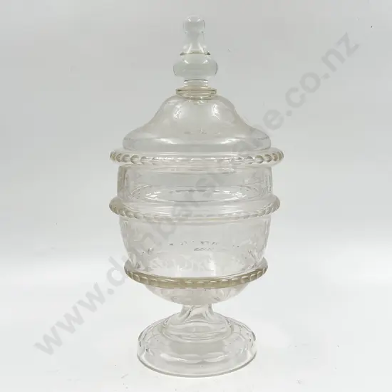 C19th Engraved Glass Urn & Cover