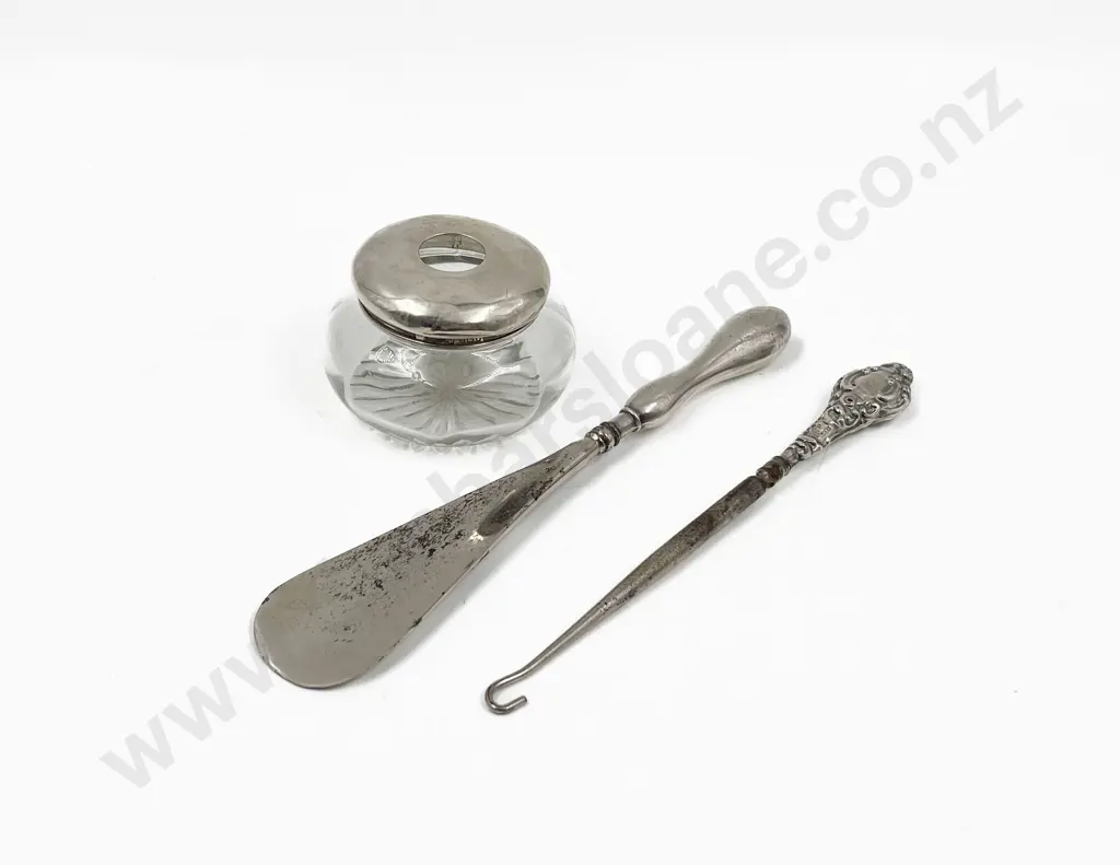 S/S Topped Vanity Jar Together with S/S Thread Hook and Shoe Horn Image 1++