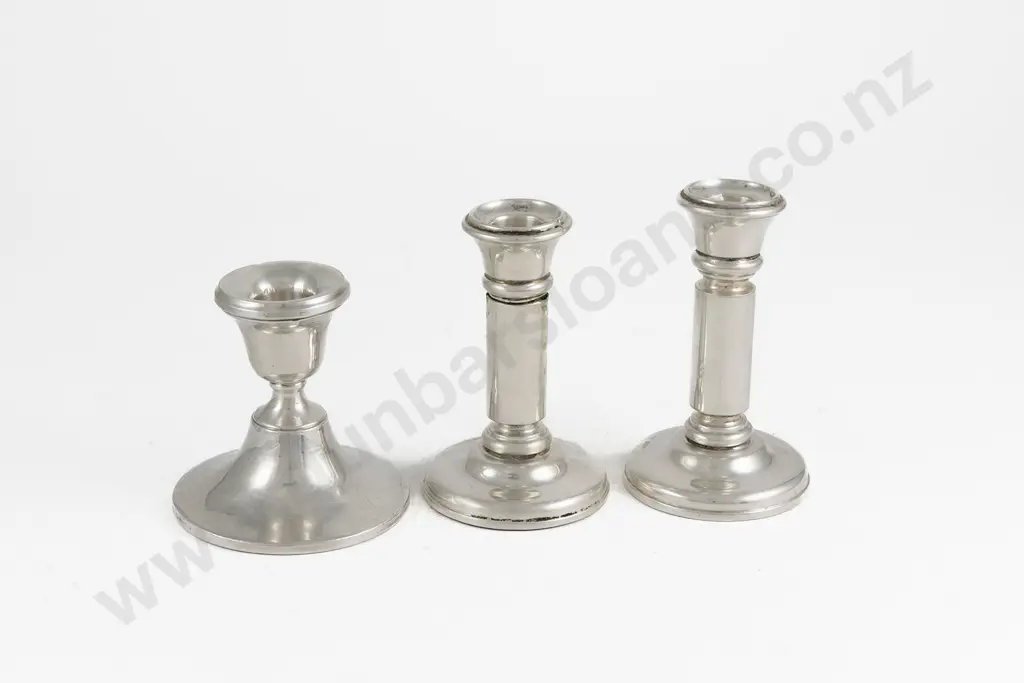 Pair Geo V S/S Dwarf Candlesticks & Single Candlestick Image 1++