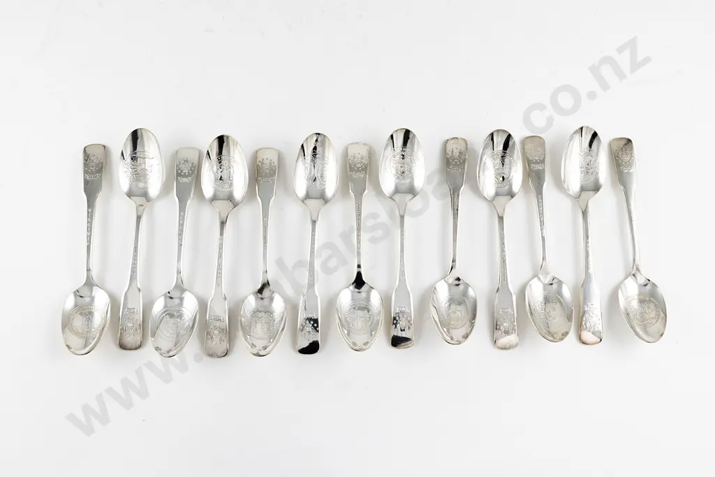 Complete S/P Set Of 13 US Bicentennial 1776-1976 "State Spoons" Image 1++
