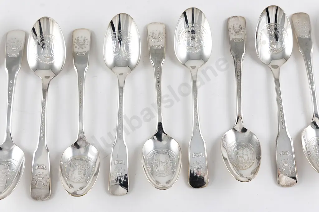 Complete S/P Set Of 13 US Bicentennial 1776-1976 "State Spoons" Image 1++