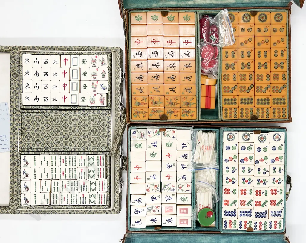 Three Assorted Mahjong Sets Together With Stands Image 1++