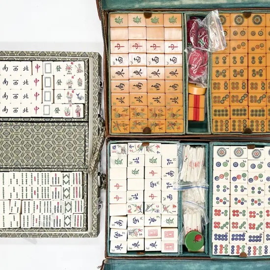 Three Assorted Mahjong Sets Together With Stands