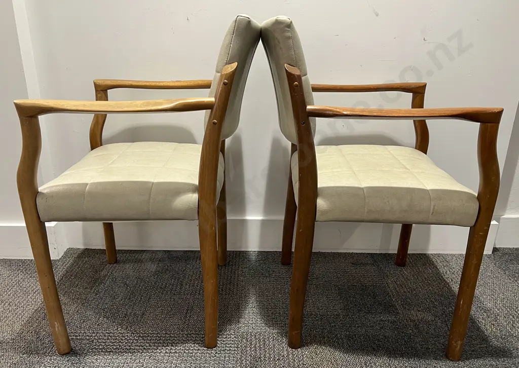 Two Mid Century Style Vinyl Upholstered Arm Chairs Image 1++