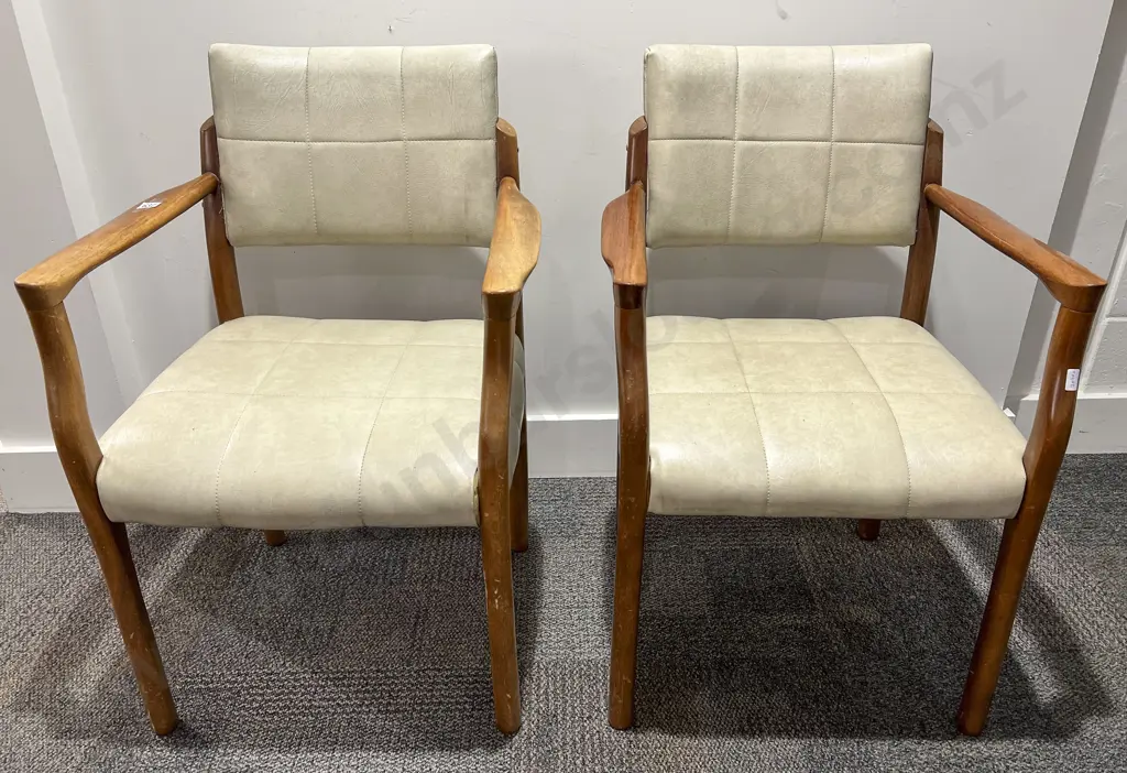 Two Mid Century Style Vinyl Upholstered Arm Chairs Image 1++