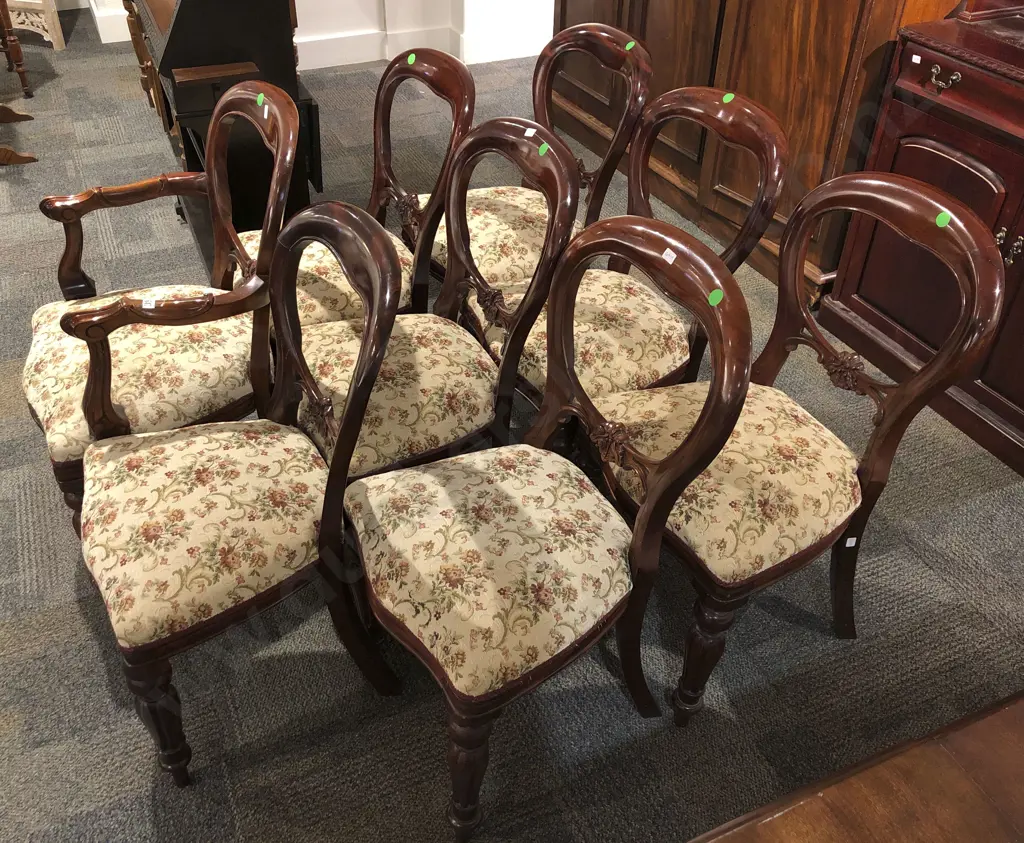Eight Reproduction Balloon Back Dining Chairs Including One Carver Image 1++