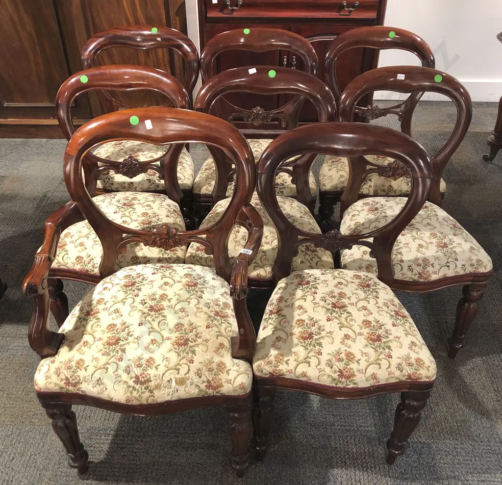 Eight Reproduction Balloon Back Dining Chairs Including One Carver Image 1++