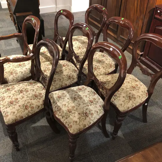 Eight Reproduction Balloon Back Dining Chairs Including One Carver
