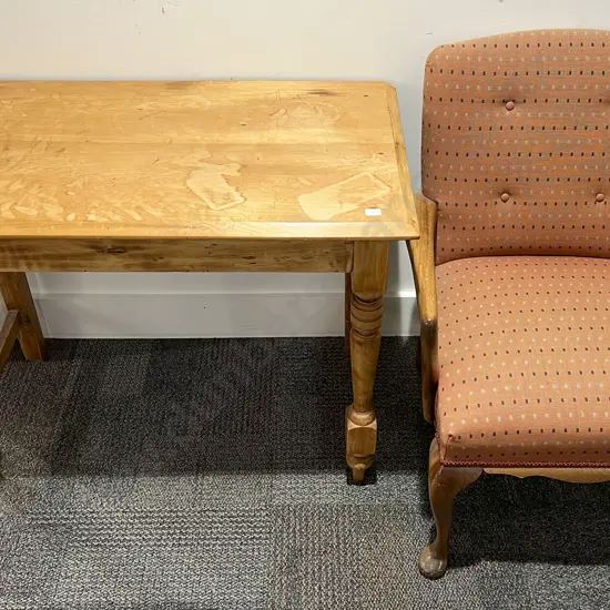 Button Back Armchair Together with Side Table