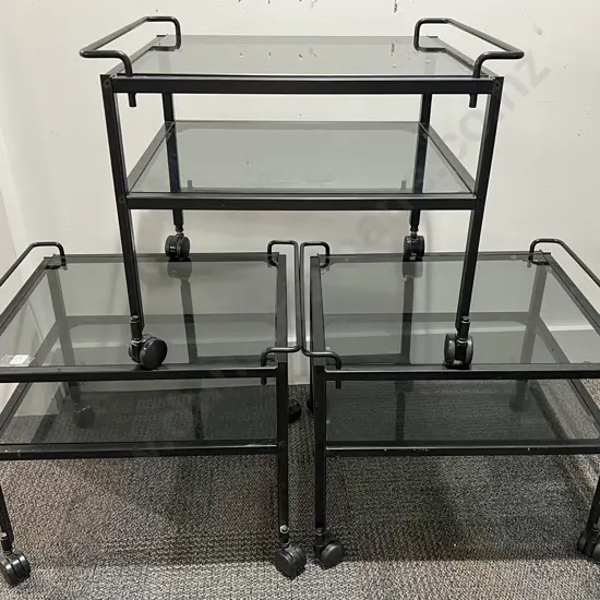 Three Modern Two Tier Glass Topped Trolleys