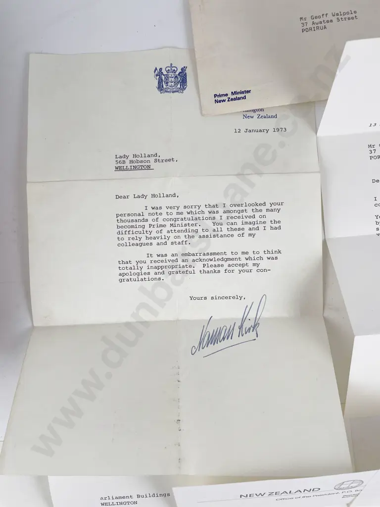 Norman Kirk & David Lange Signed Letters Image 1++