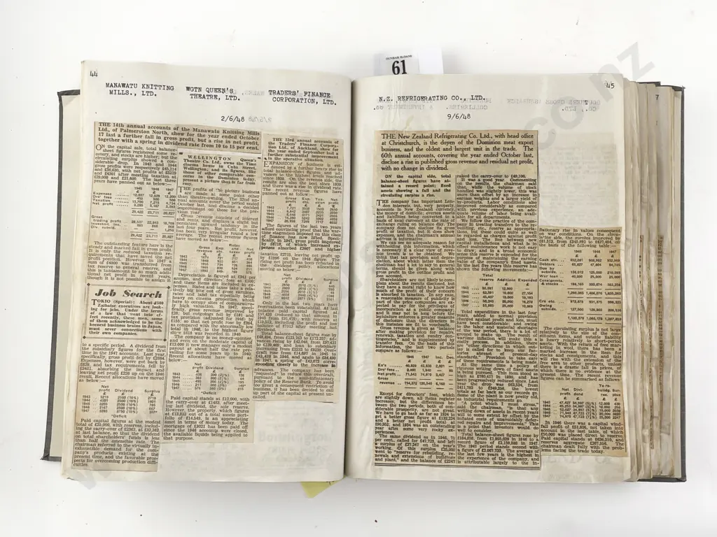 5 Volumes Of N.Z. Company Reports Newspaper Cuttings c1929-1949 Image 1++