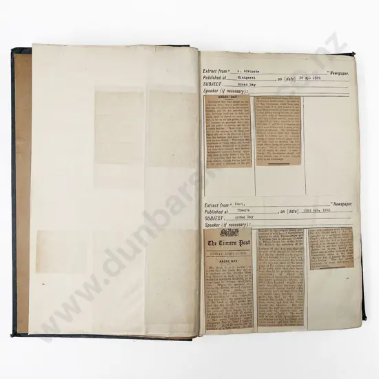 Interesting Album Of Anzac Day 1921 Newspaper Cuttings From All Over NZ