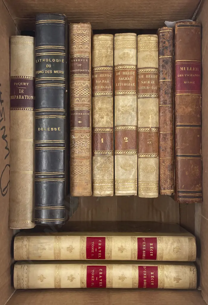 Carton Of Antiquarian German & French Leather Bound Volumes Image 1++