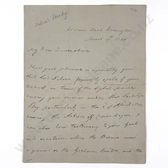 Original Handwritten Letter From Captain Thomas Masterman Hardy 1830