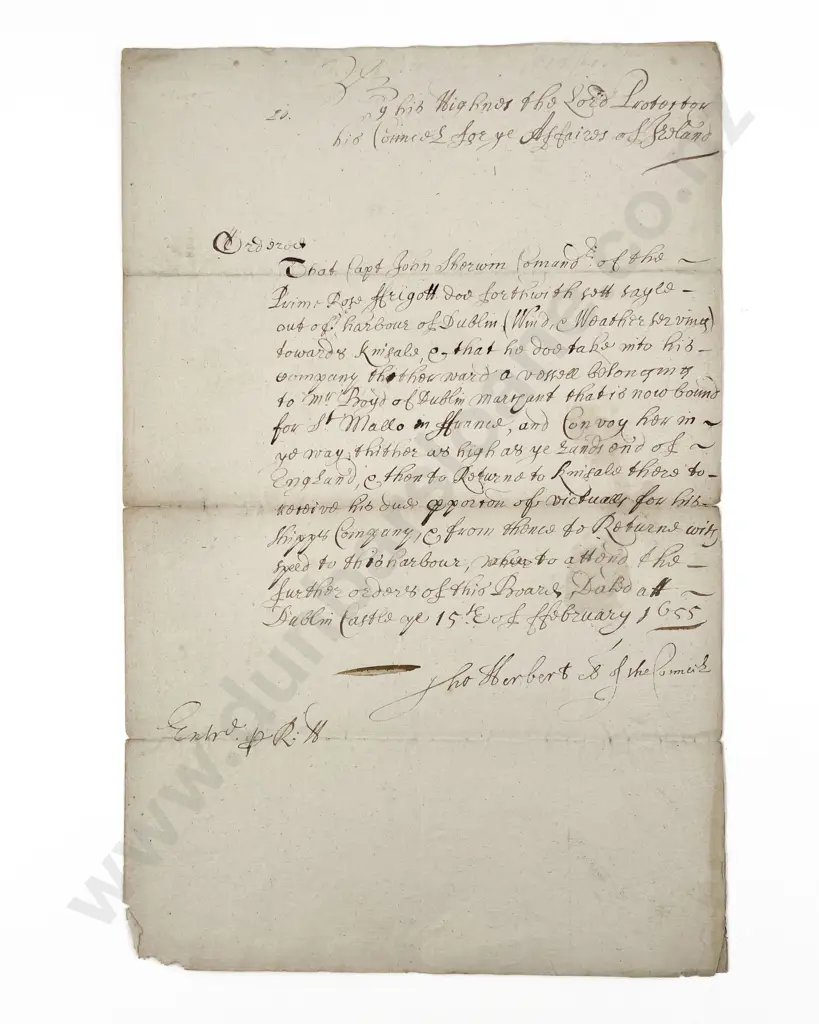 Mid 17th Century Command Letter To Captain John Sherwin Image 1++