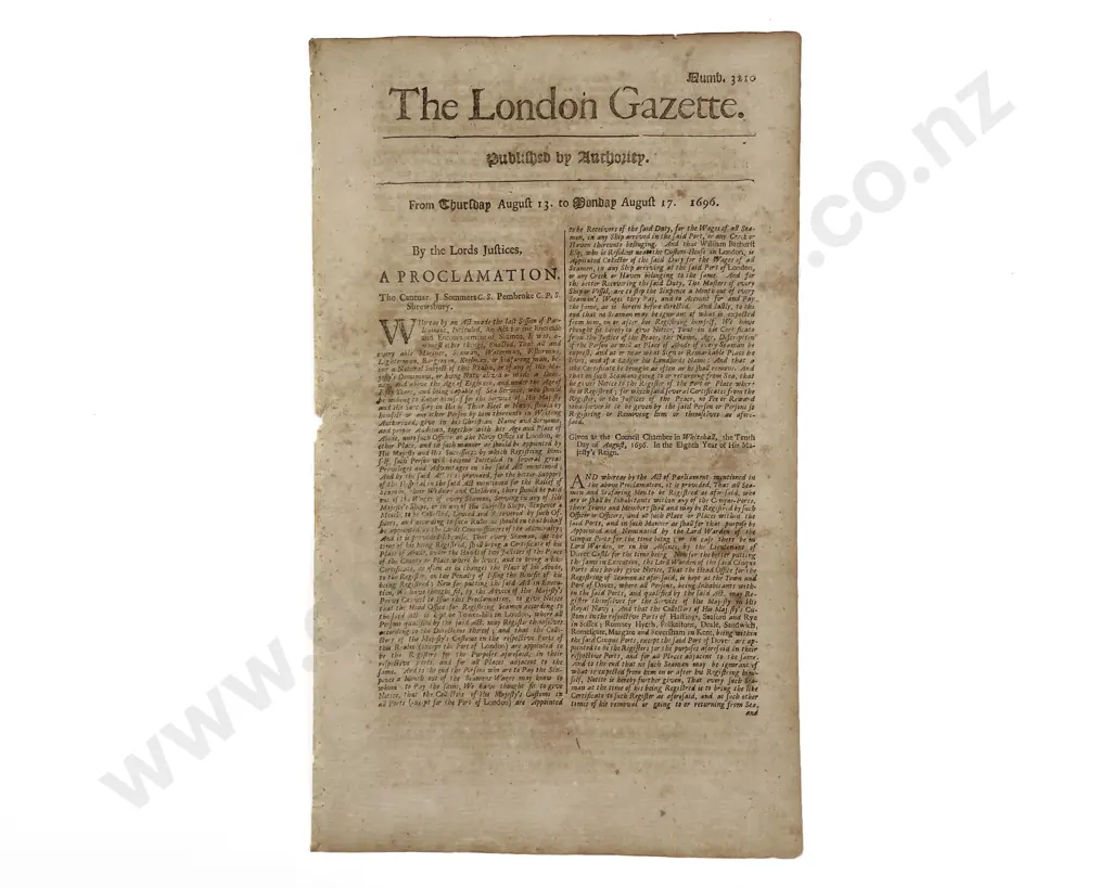 The London Gazette 1696 Image 1++