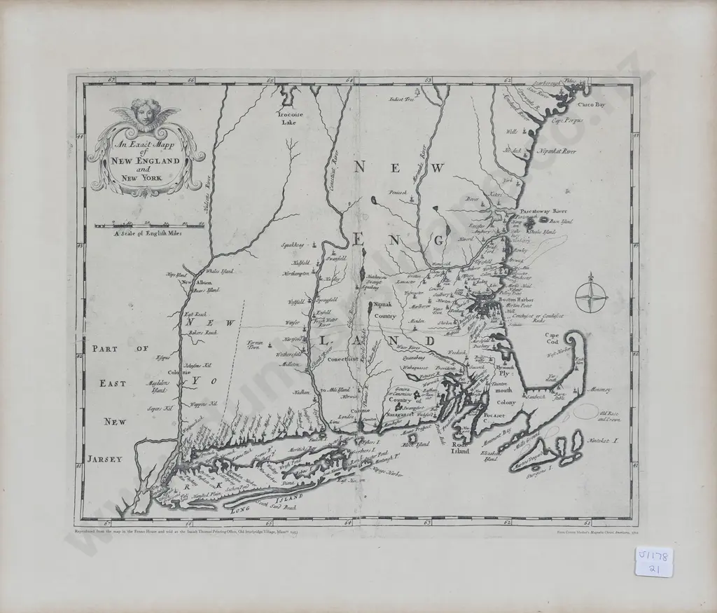 After Cotton Mather - An Exact Mapp of New England and New York Image 1++