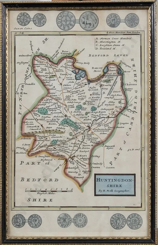 Herman Moll - 18th Century Map Of Huntingdon-Shire Image 1++