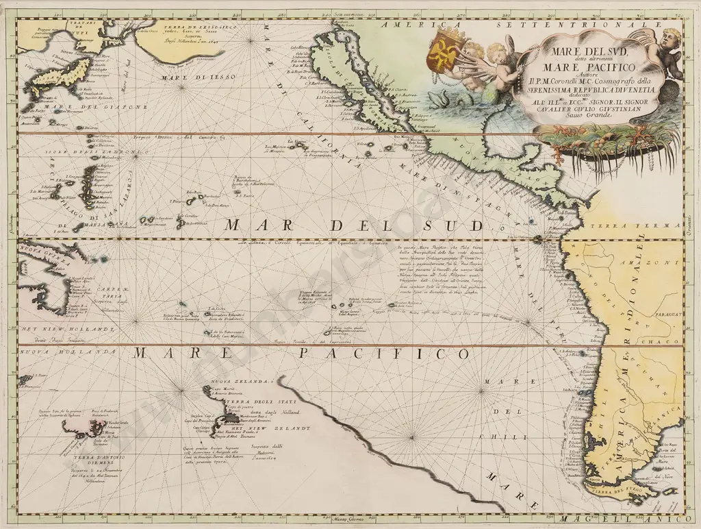 Maria Vincenzo Coronelli - Mare del Sud detto altrimenti Mare Pacifico c1696 Image 1++