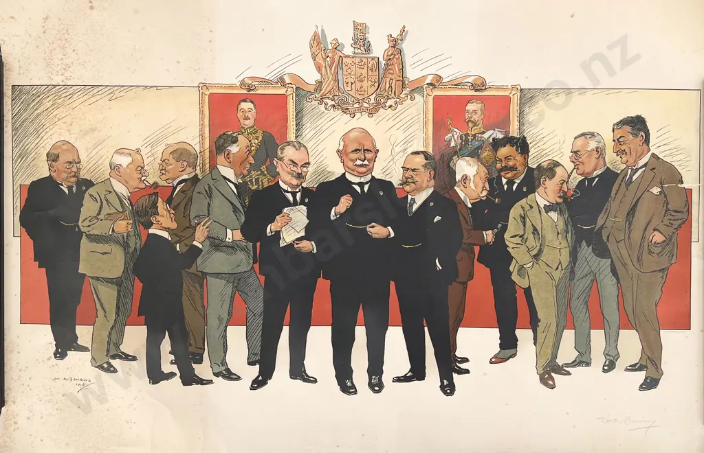 Walter Armiger Bowring - Cartoon of Massey's Cabinet 1916 Image 1++