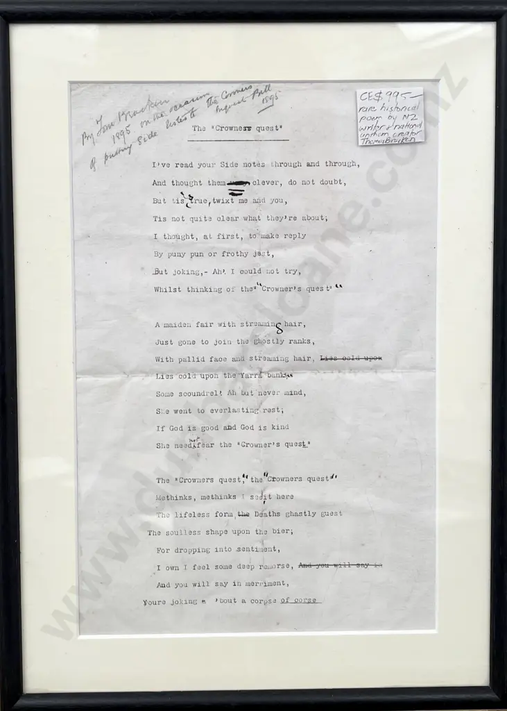 Framed Thomas Bracken Poem The "Crowners quest" Image 1++