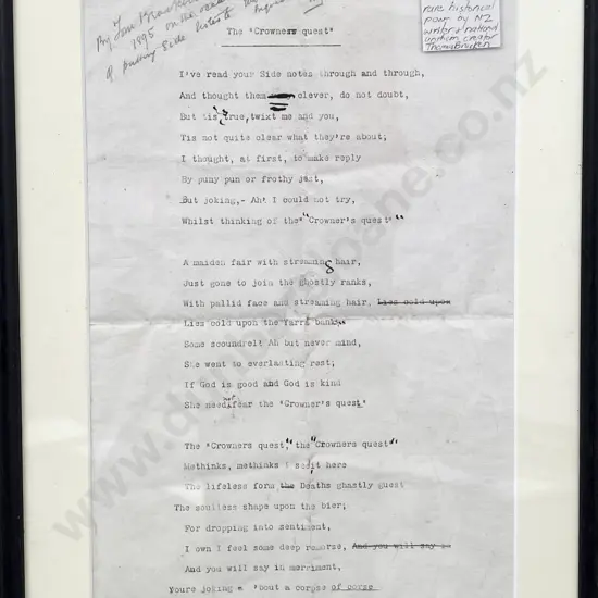 Framed Thomas Bracken Poem The "Crowners quest"