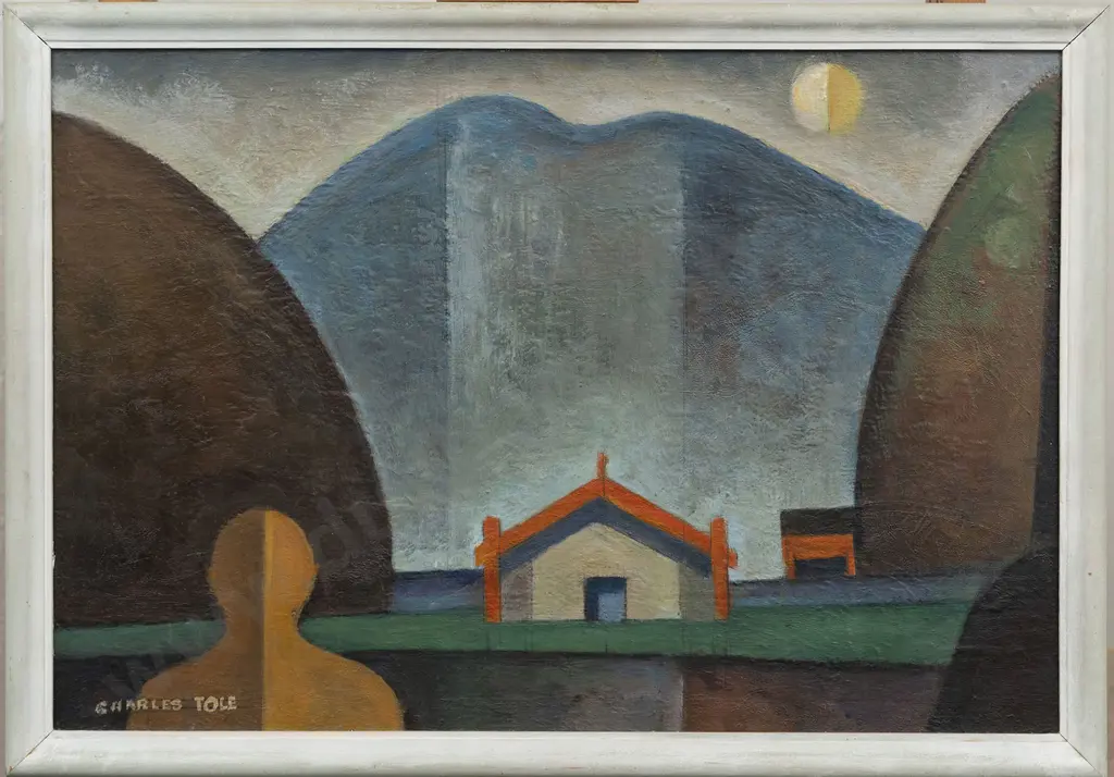 Charles Tole (1903 - 1991) - Landscape with Marae Image 1++