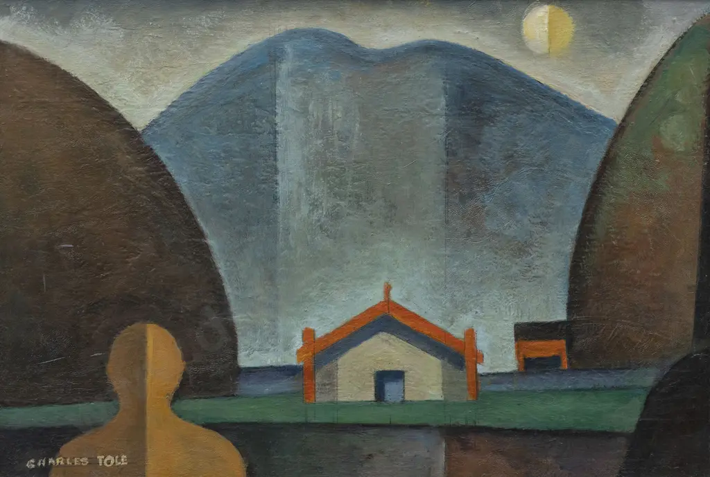 Charles Tole (1903 - 1991) - Landscape with Marae Image 1++