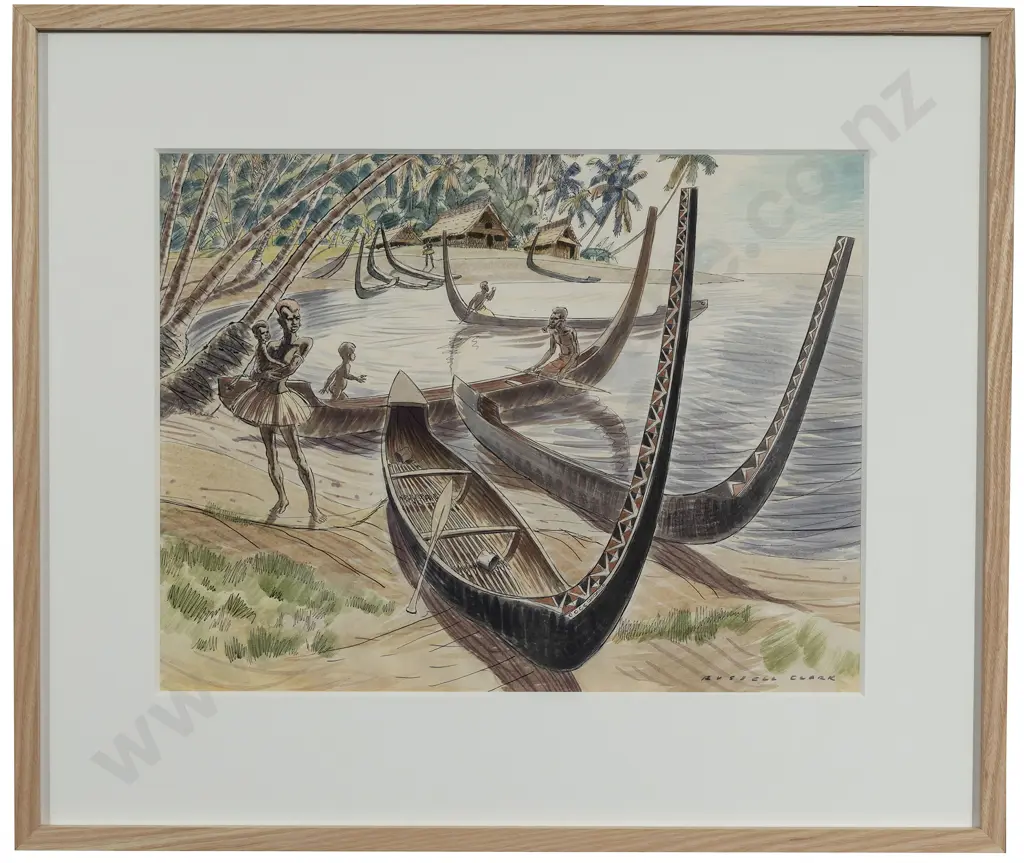 Russell Clark (1905 - 66) - Native Canoes Savo Island Image 1++