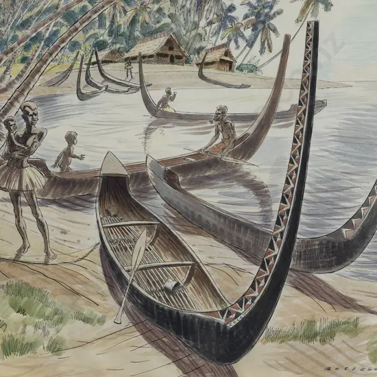 Russell Clark (1905 - 66) - Native Canoes Savo Island