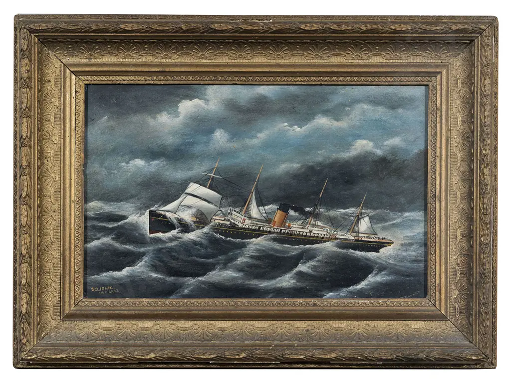 Frank Barnes (1859 - 1941) - S S Ionic in a Gale Image 1++