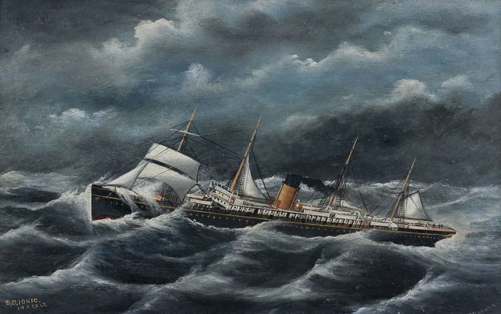 Frank Barnes (1859 - 1941) - S S Ionic in a Gale Image 1++