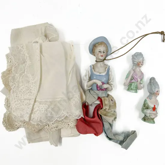 Three Vintage China Half Heads & Six Hankerchiefs