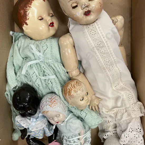 Three Composition Dolls & Pedigree Hard Plastic Baby Doll