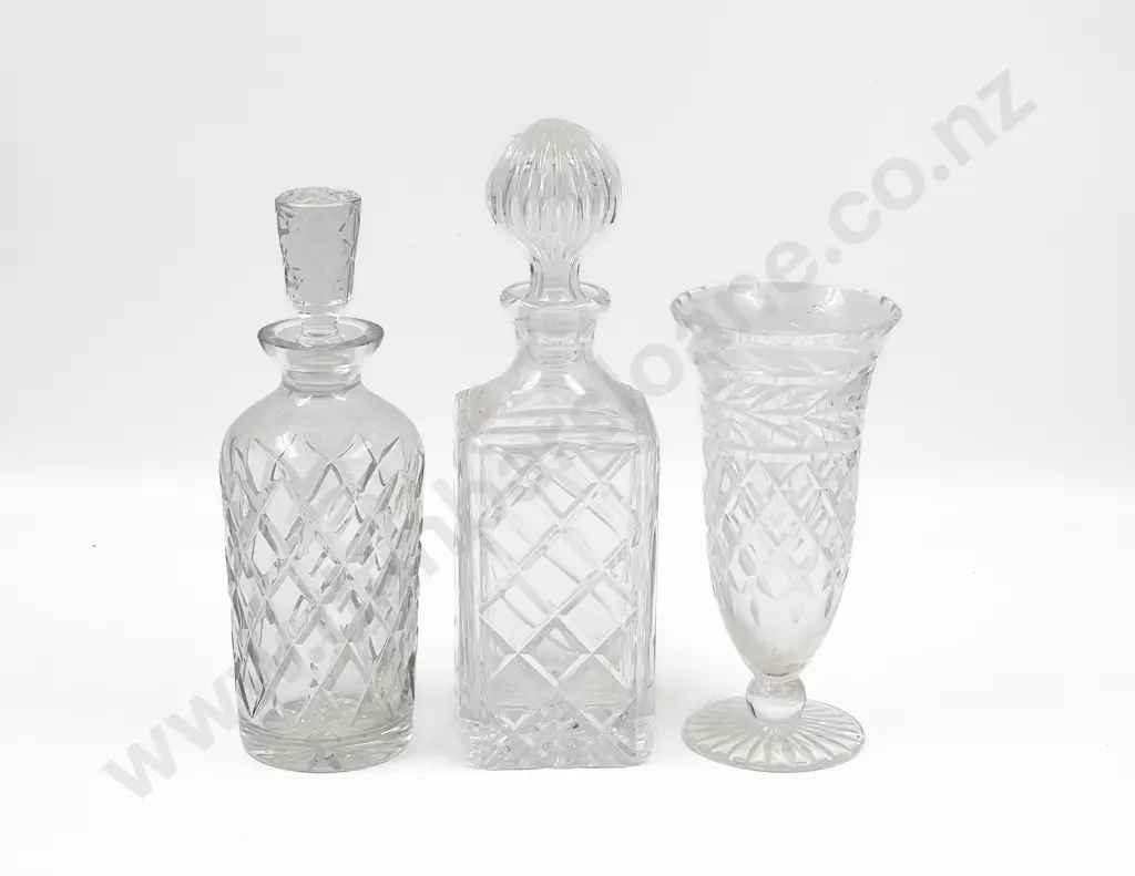 Two Crystal Decanters together with Vase Image 1++