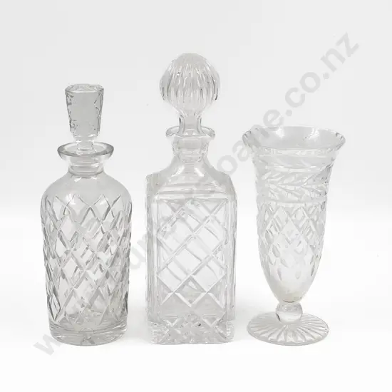 Two Crystal Decanters together with Vase