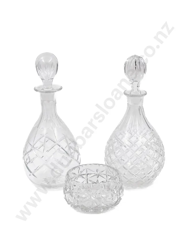 Two Decanters and Small Crystal Bowl Image 1++