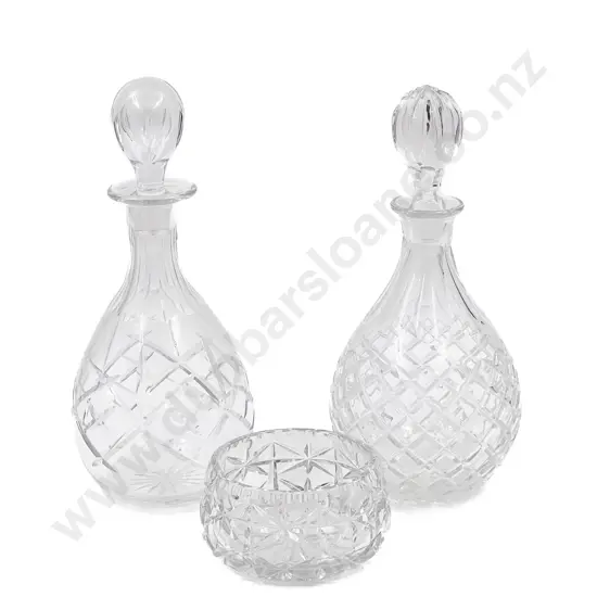 Two Decanters and Small Crystal Bowl