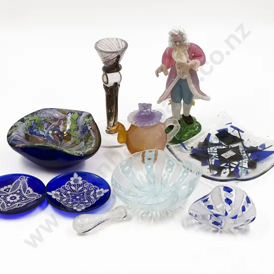 Ten Pieces of Assorted Art Glass Incl. Bohemia Figure