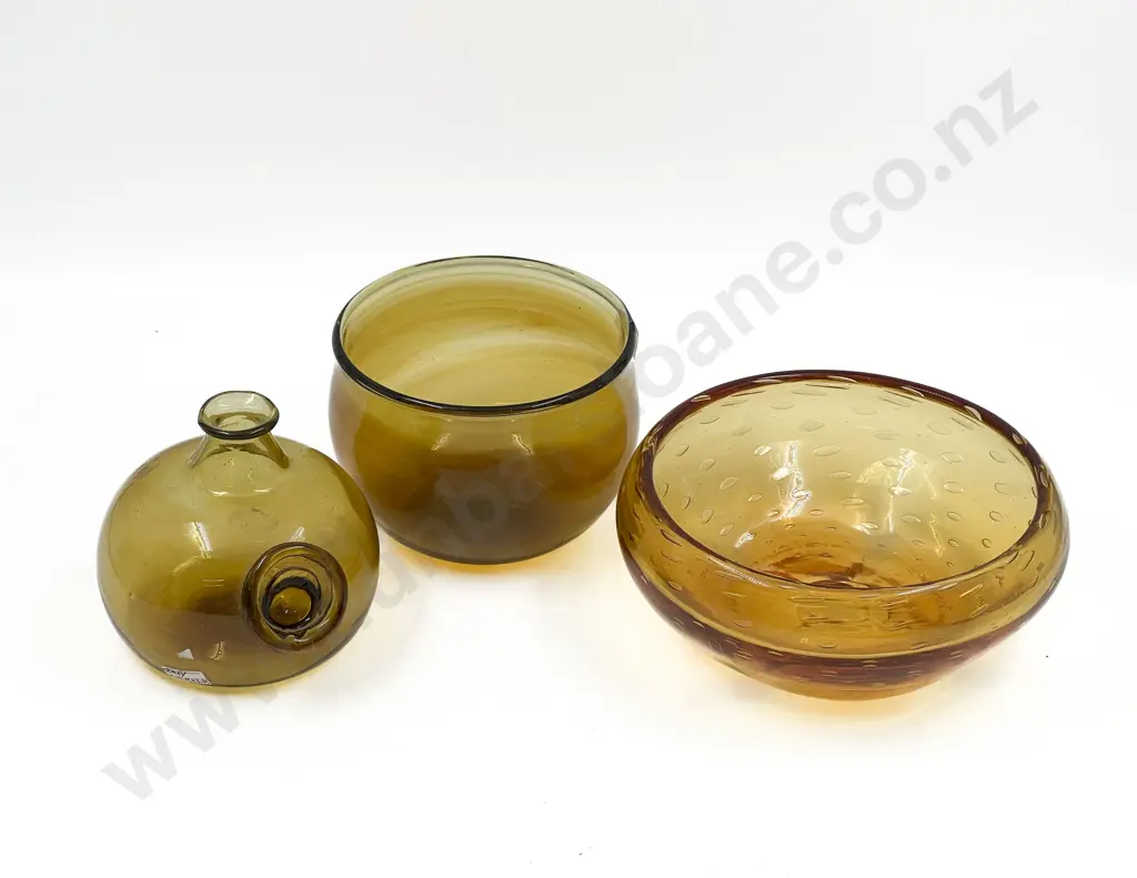 Three Pieces of Assorted Amber Art Glass Incl. Tony Kuepfer Image 1++