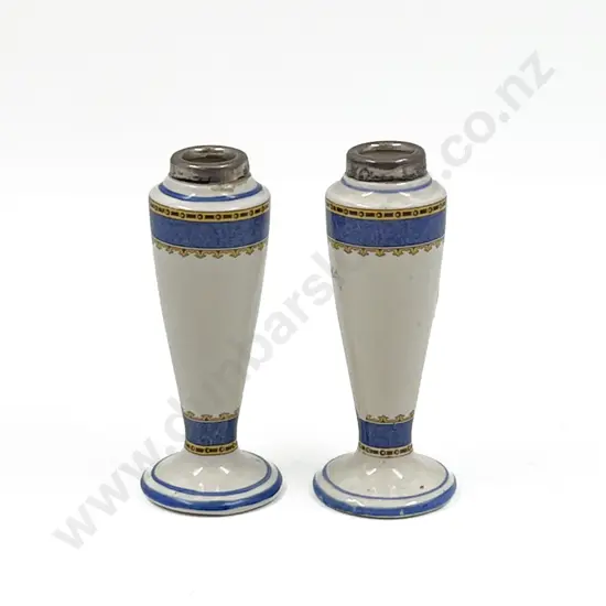 Pair of S/S Rimmed Ceramic Specimen Vases