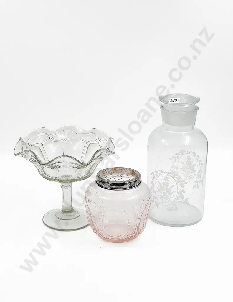 Pressed Glass Comport together with Vase & Glass Jar Image 1++