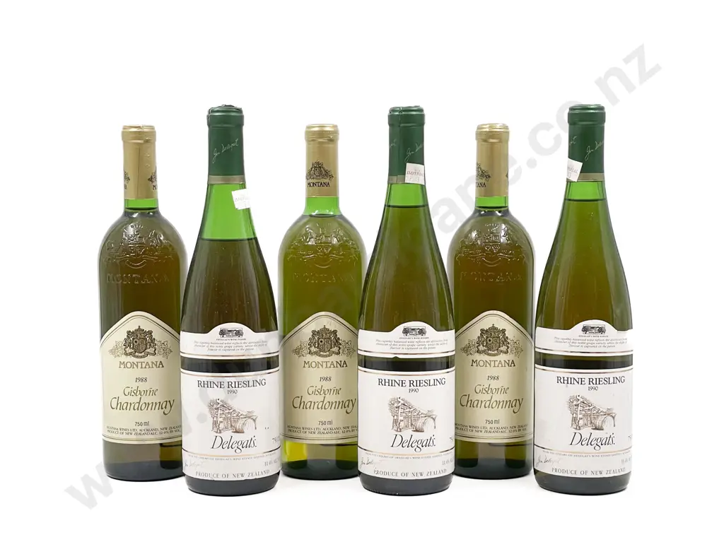 Three Montana 1988 Gisborne Chardonnay & Three Delegat's 1990 Rhine Riesling Image 1++