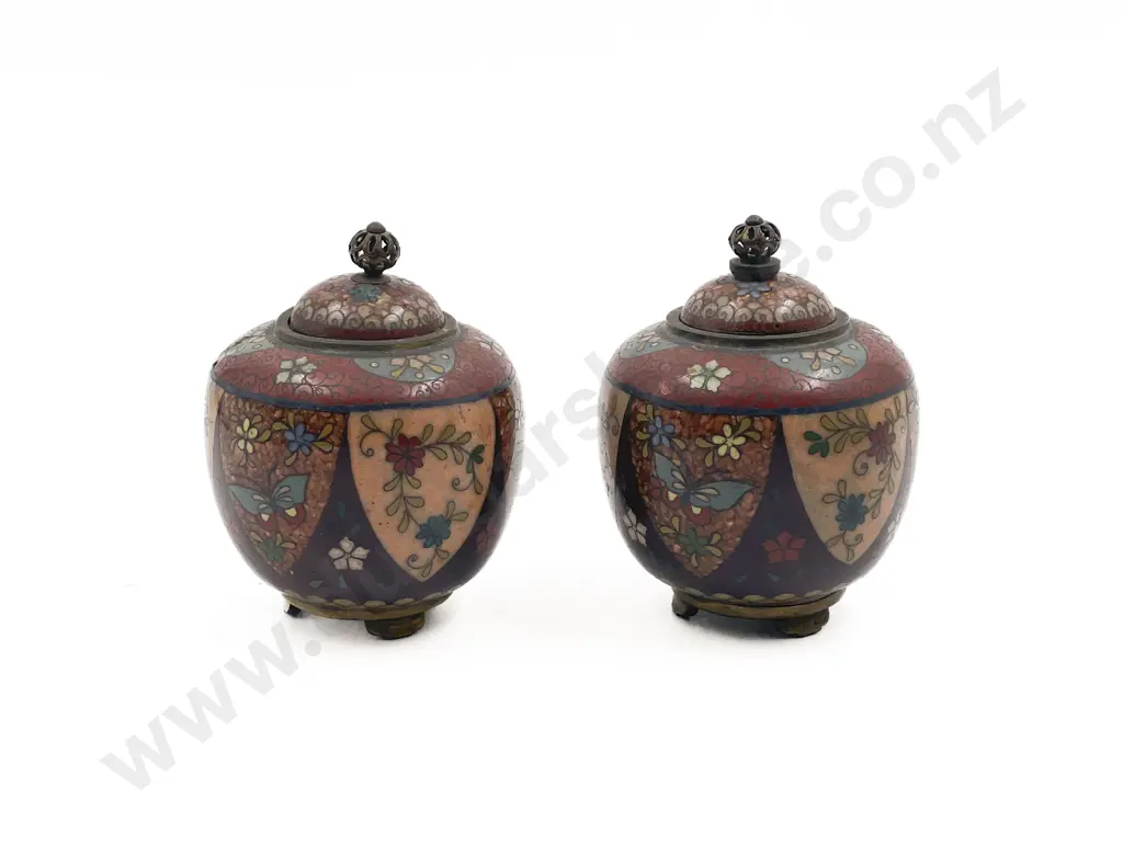 Pair of Small Cloisonne Ginger Jars Image 1++