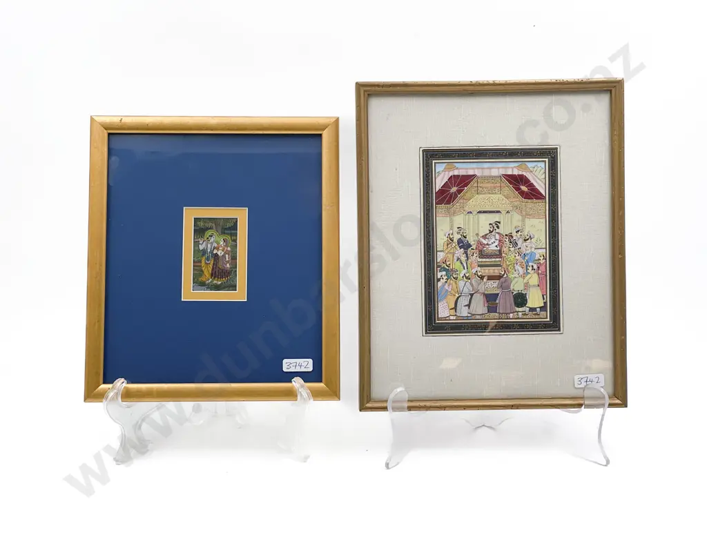 Two Moghul School Paintings & Singing Bowl Image 1++