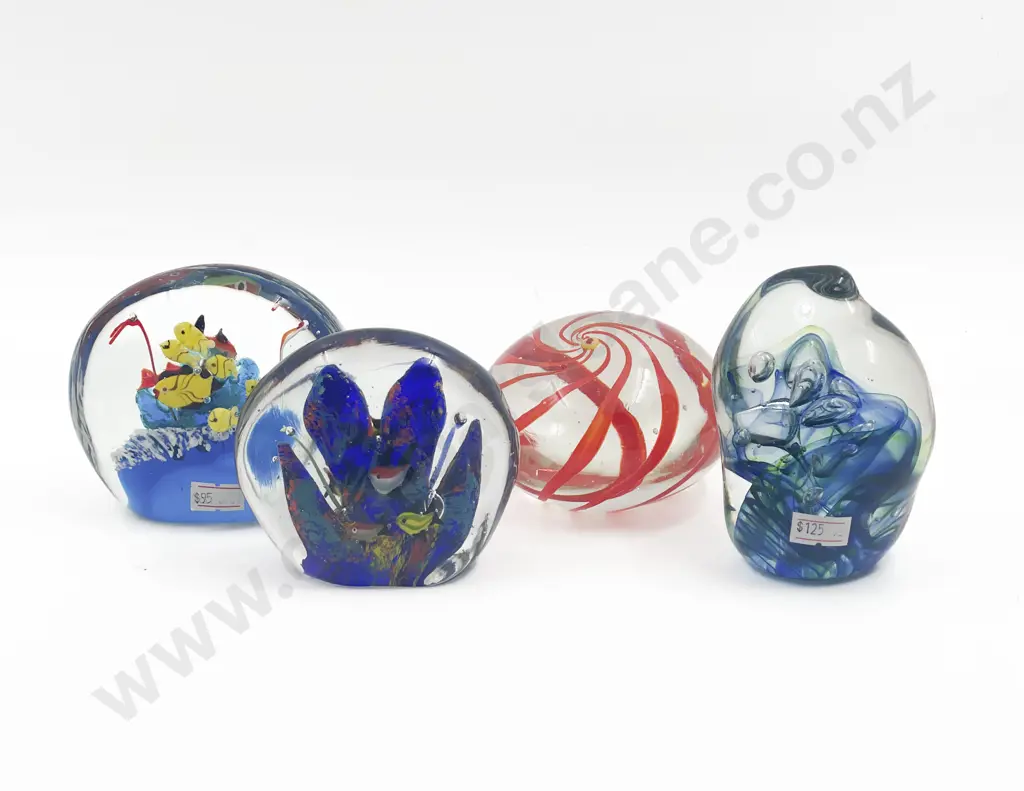 Four Art Glass Paper Weights Image 1++