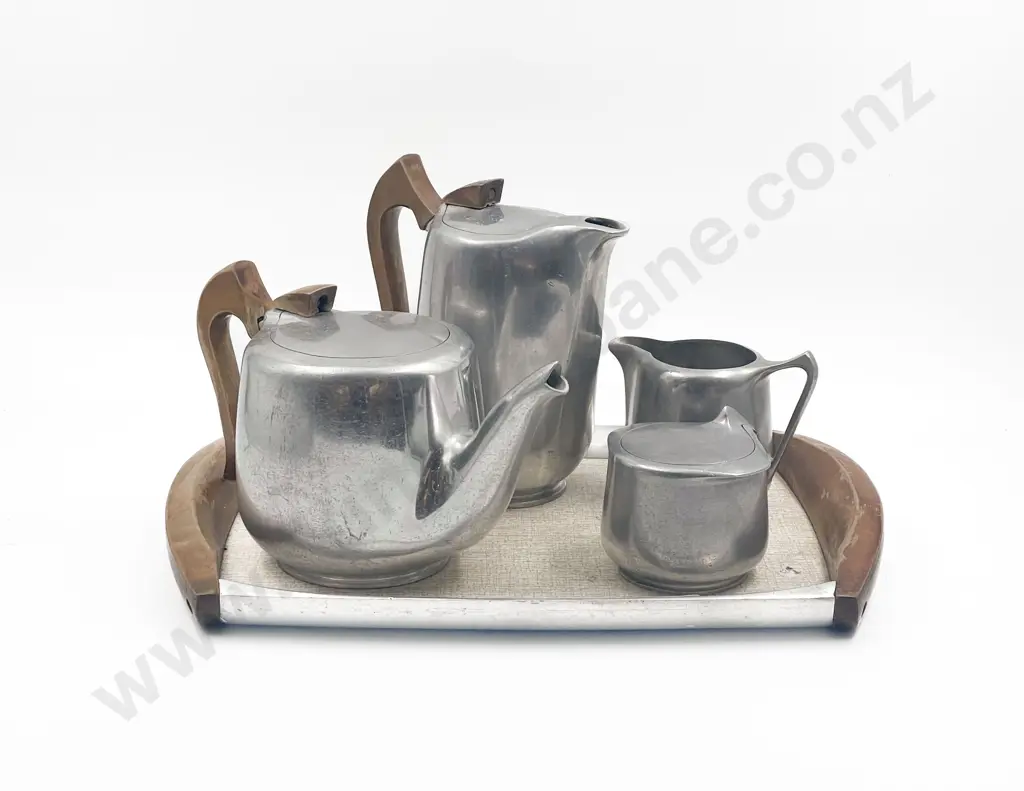 English Made Picquot Ware Five Piece Tea Set Image 1++